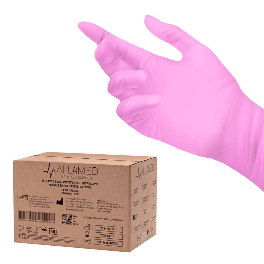 All4med guanti diagnostici monouso in nitrile rosa M 10 x100 pz. main product photo