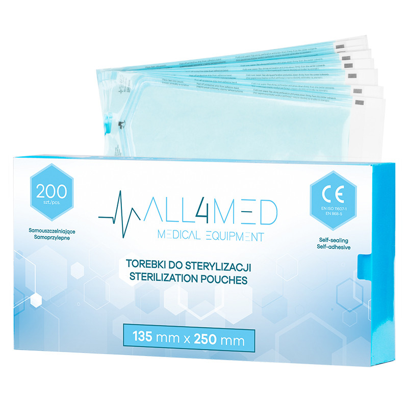 All4med sacchetti per sterilizzazione in autoclave 135 mm x 250 mm 200 pz. main product photo