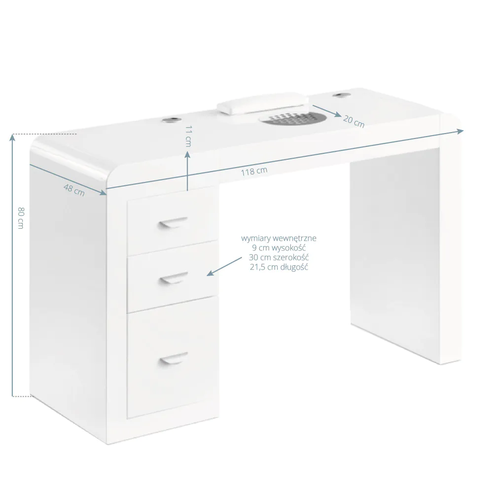 Scrivania cosmetica 312 con assorbitore di cassette bianco lato destro